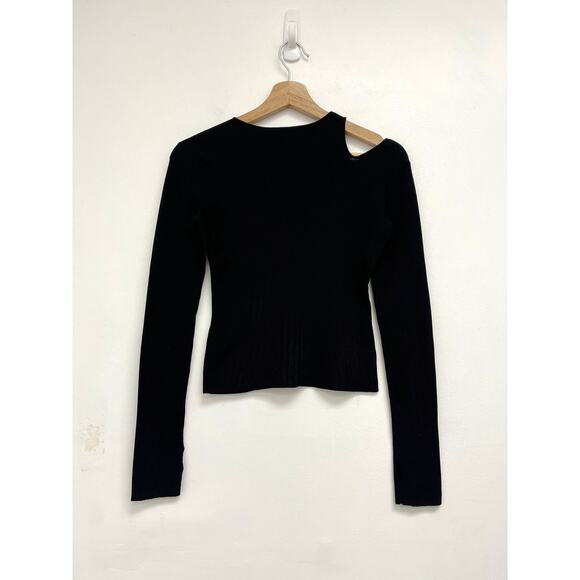 Helmut Lang Slash Asymmetric Cut Out Ribbed Knit Cropped Long Sleeve Tee Small - Picture 3 of 11